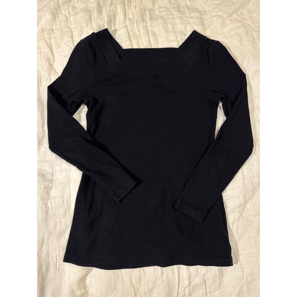 Old Navy Womens XS Black Ribbed Square Neck Long Sleeve Slim Fit Top